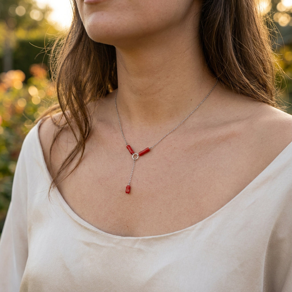 Collier GARNET en corail naturel et argent S925