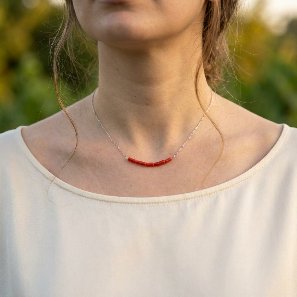 Collier RUBELITE en corail naturel et argent S925