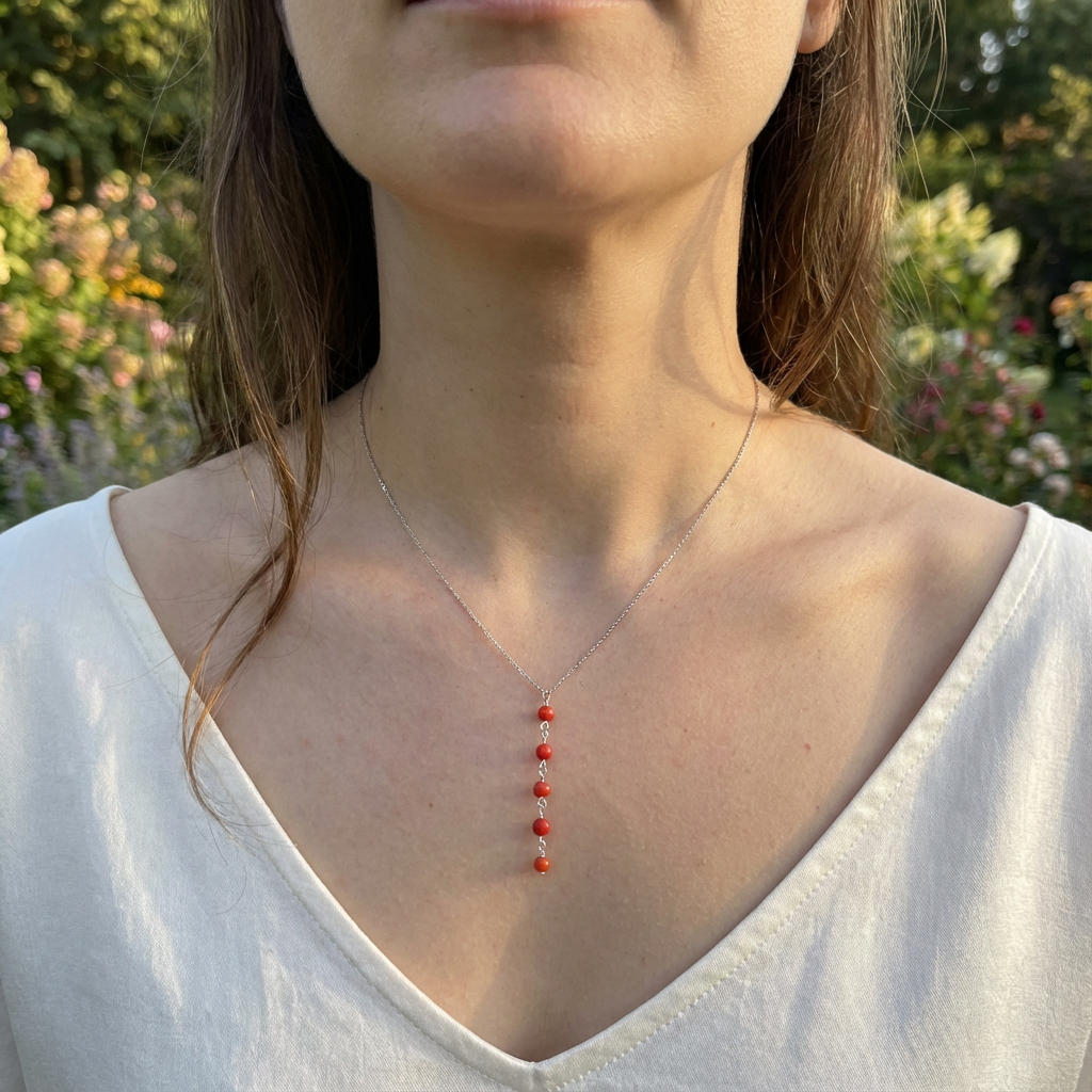 Collier AGATE en corail naturel et argent S925