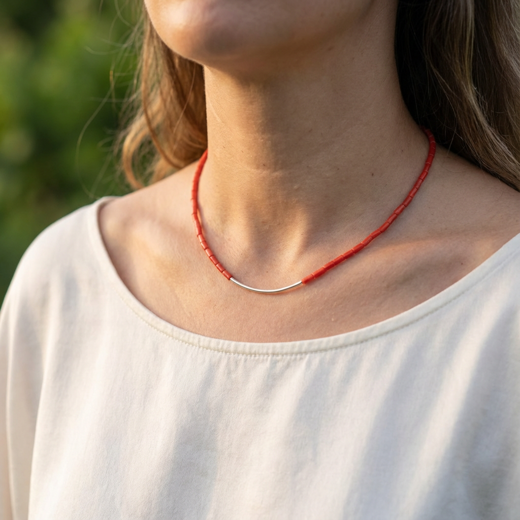 Collier SCARLET en corail naturel et argent S925