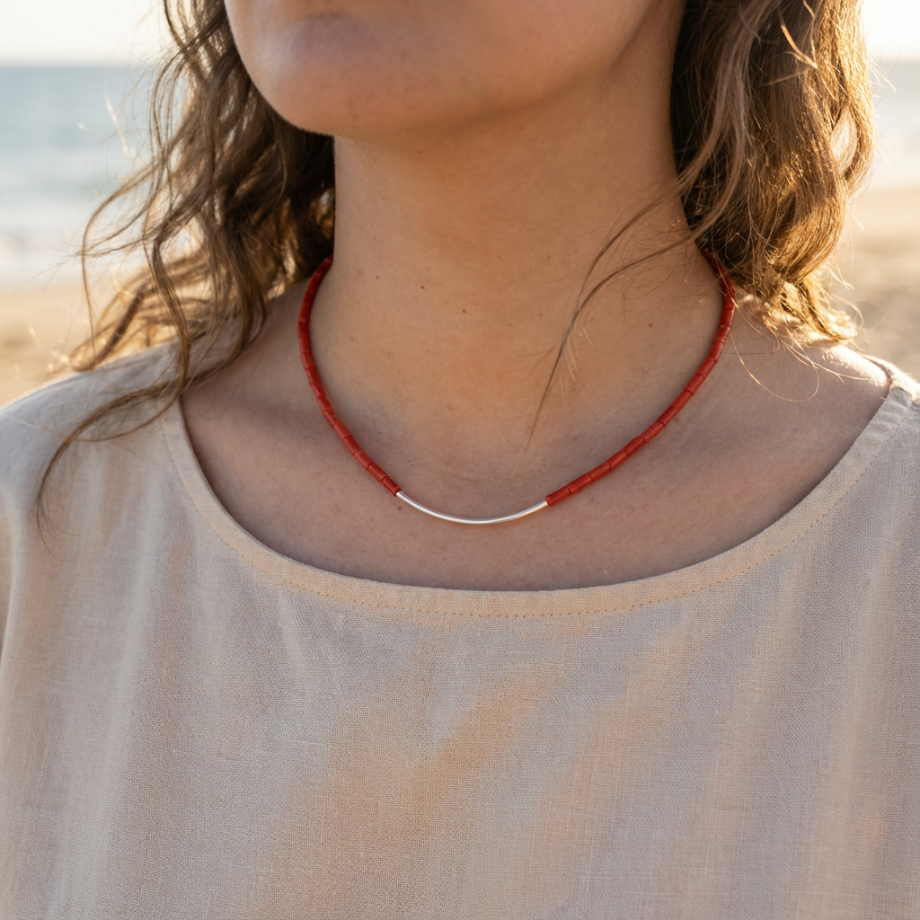 Collier SCARLET en corail naturel et argent S925