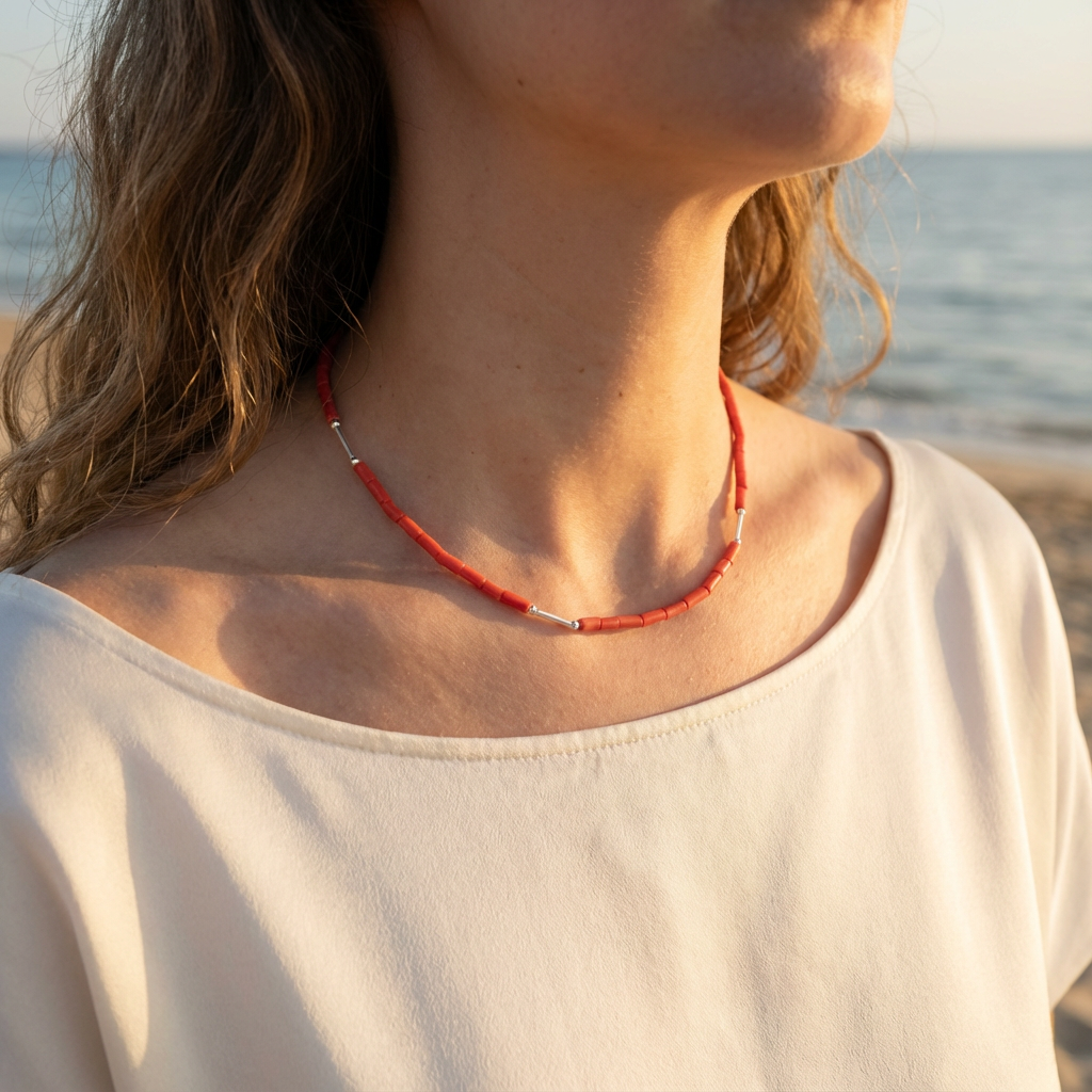 Collier MAREA en corail naturel et argent S925