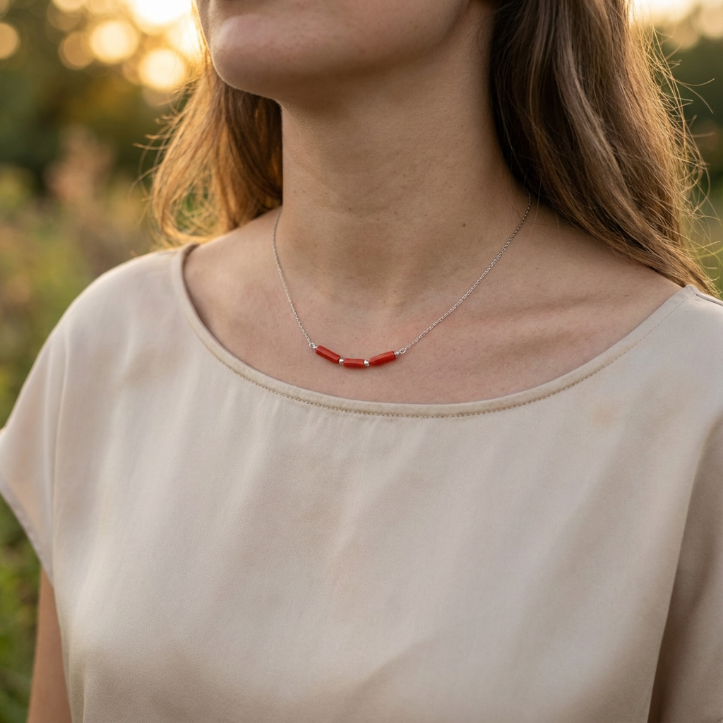 Collier TAMRIT en corail naturel et argent S925