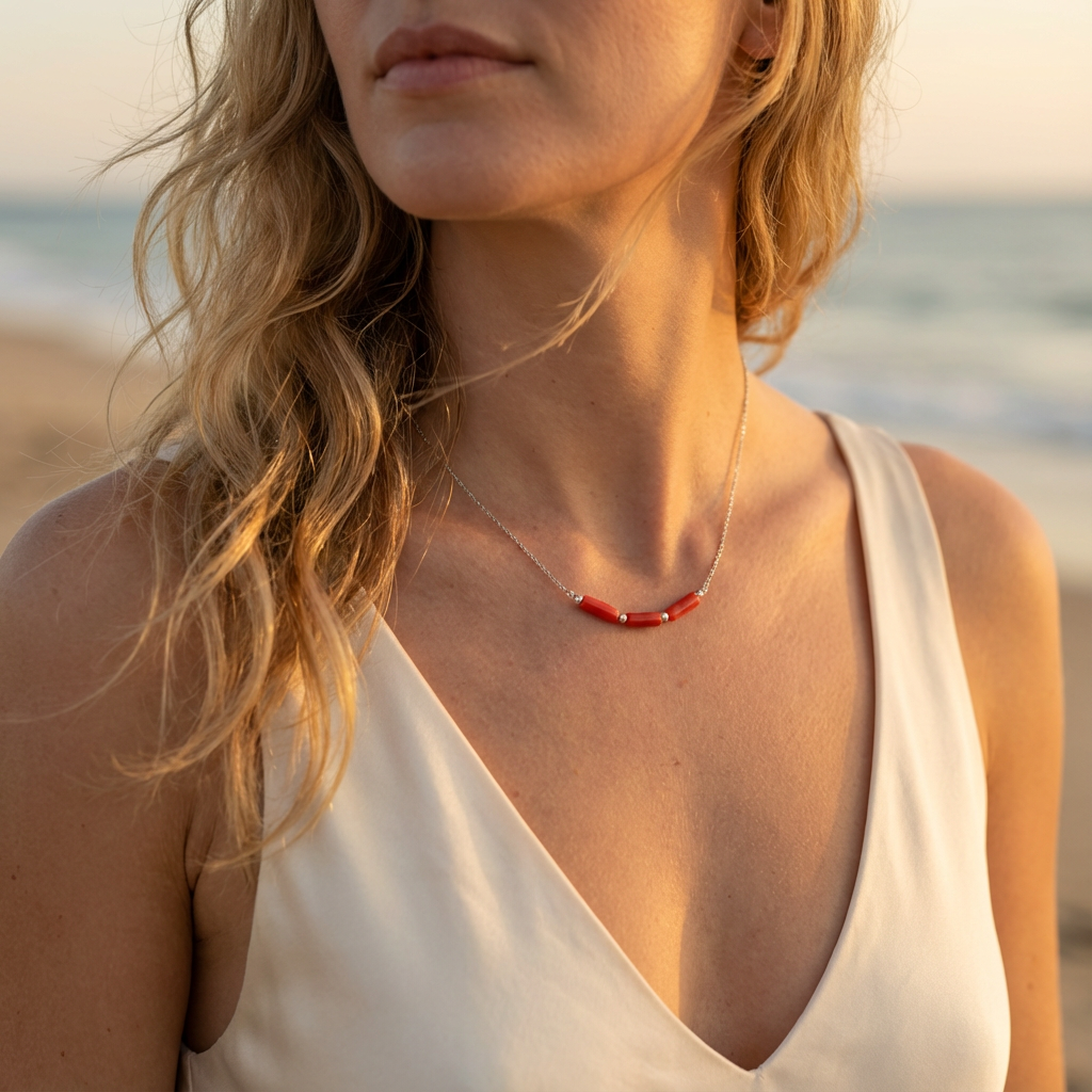 Collier TAMRIT en corail naturel et argent S925