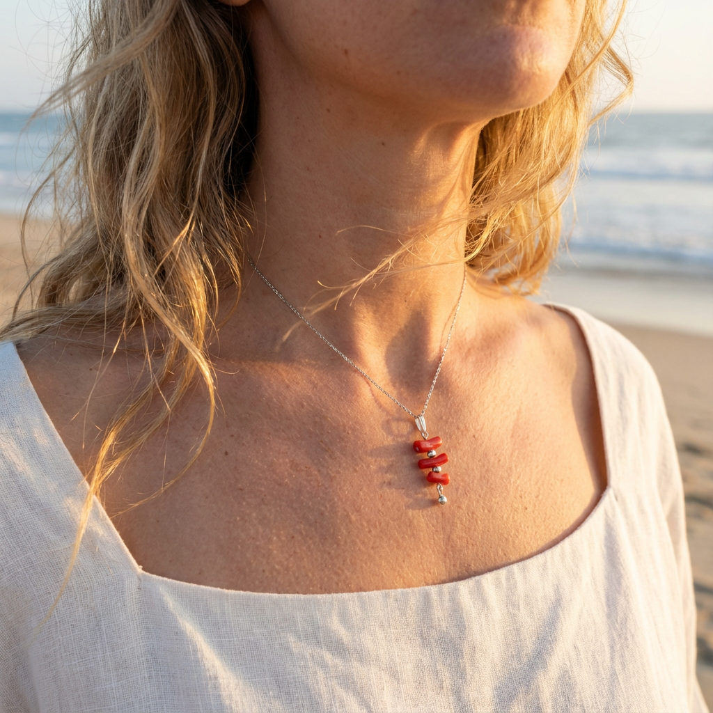 Collier VERMILION en corail naturel et argent S925
