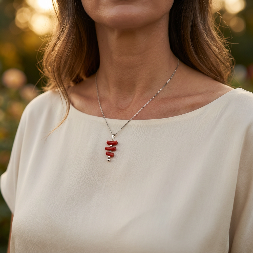 Collier VERMILION en corail naturel et argent S925