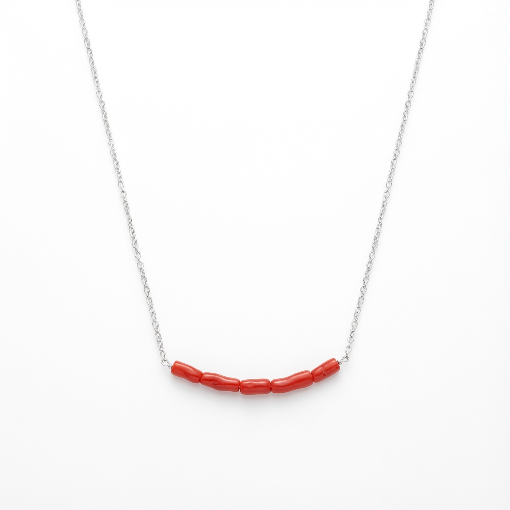 Collier RUBELITE en corail naturel et argent S925