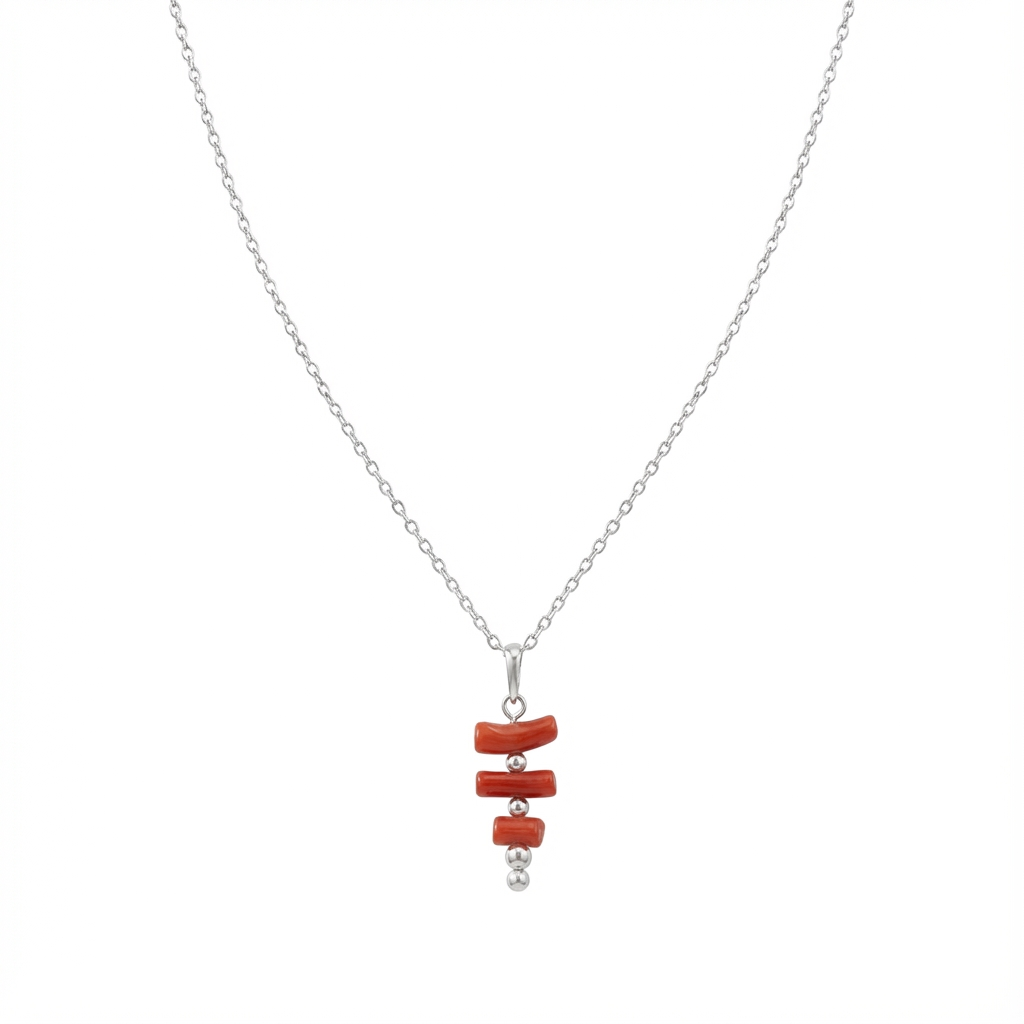 Collier VERMILION en corail naturel et argent S925