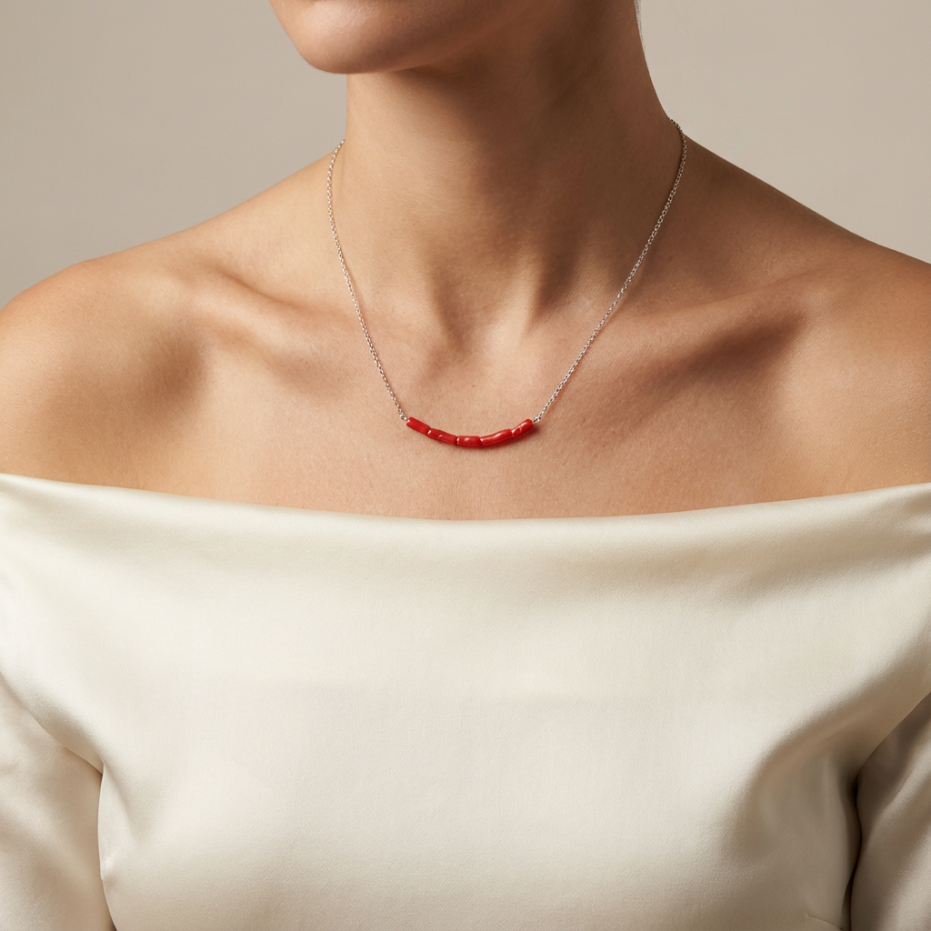 Collier RUBELITE en corail naturel et argent S925