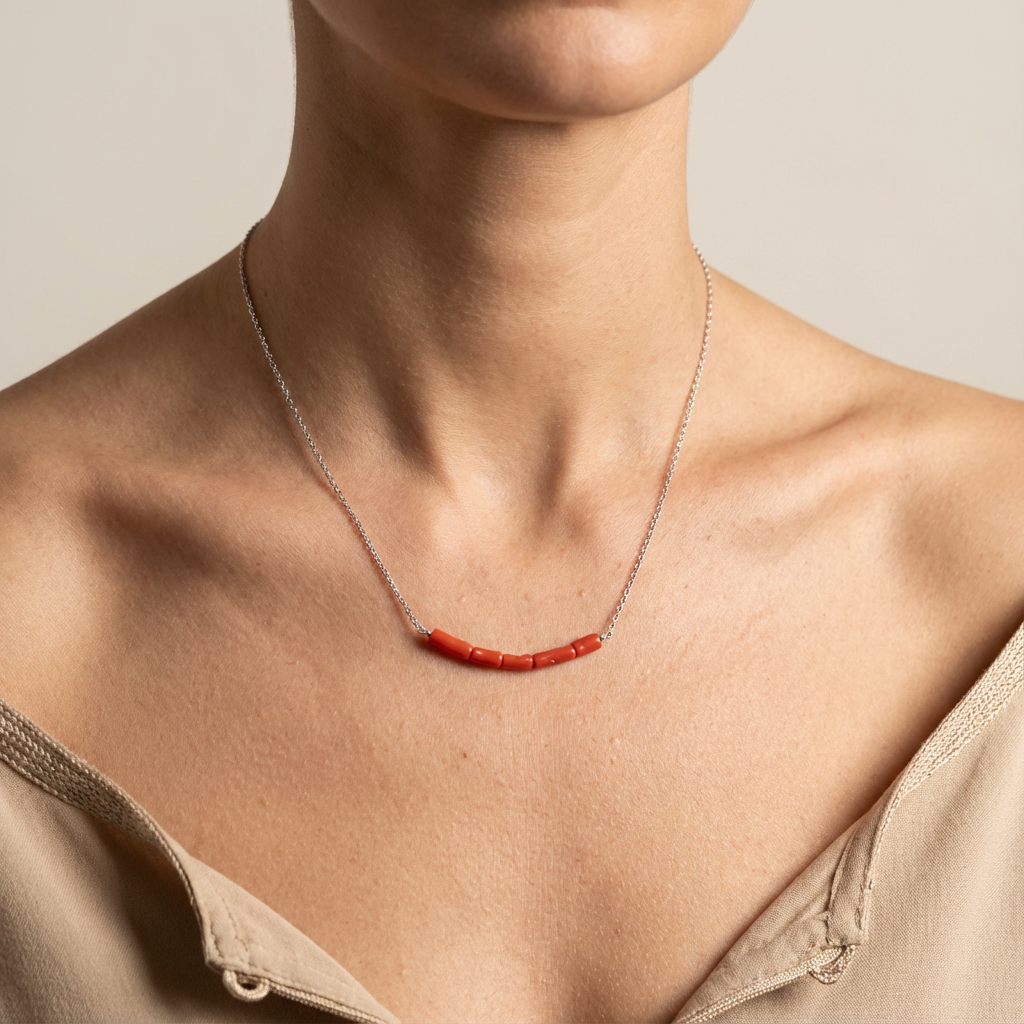 Collier RUBELITE en corail naturel et argent S925