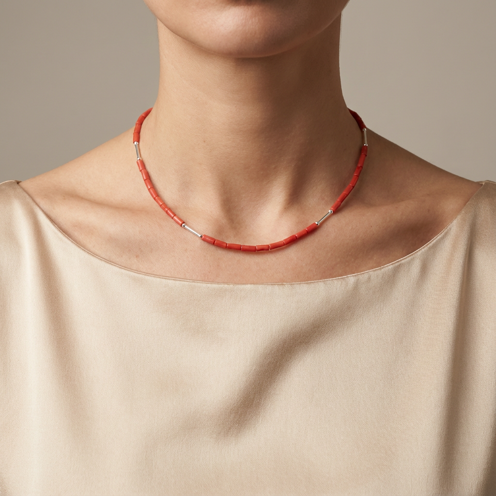 Collier MAREA en corail naturel et argent S925