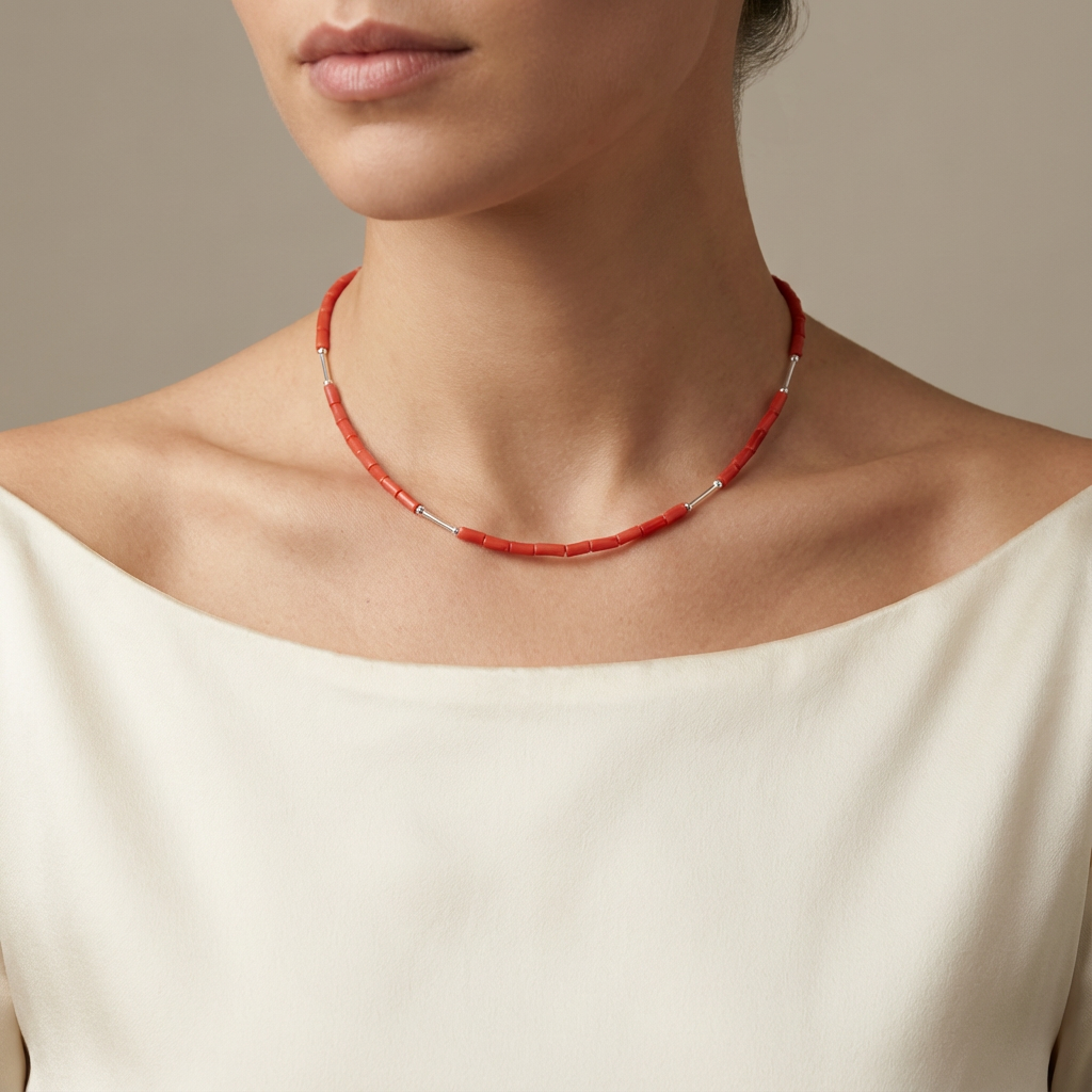 Collier MAREA en corail naturel et argent S925