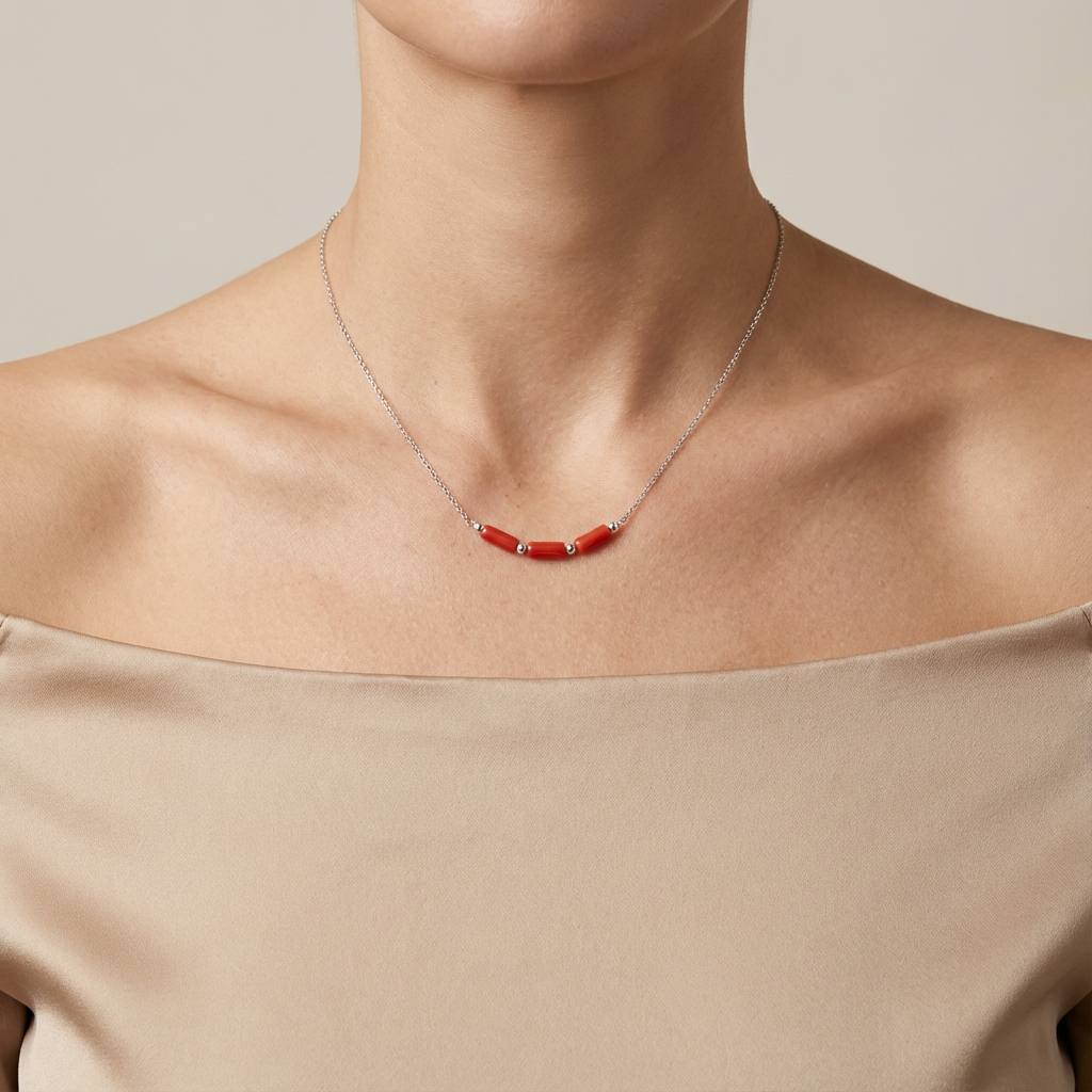 Collier TAMRIT en corail naturel et argent S925