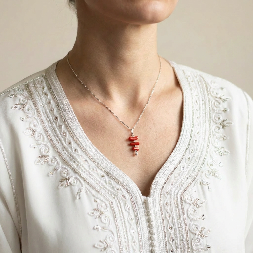 Collier VERMILION en corail naturel et argent S925