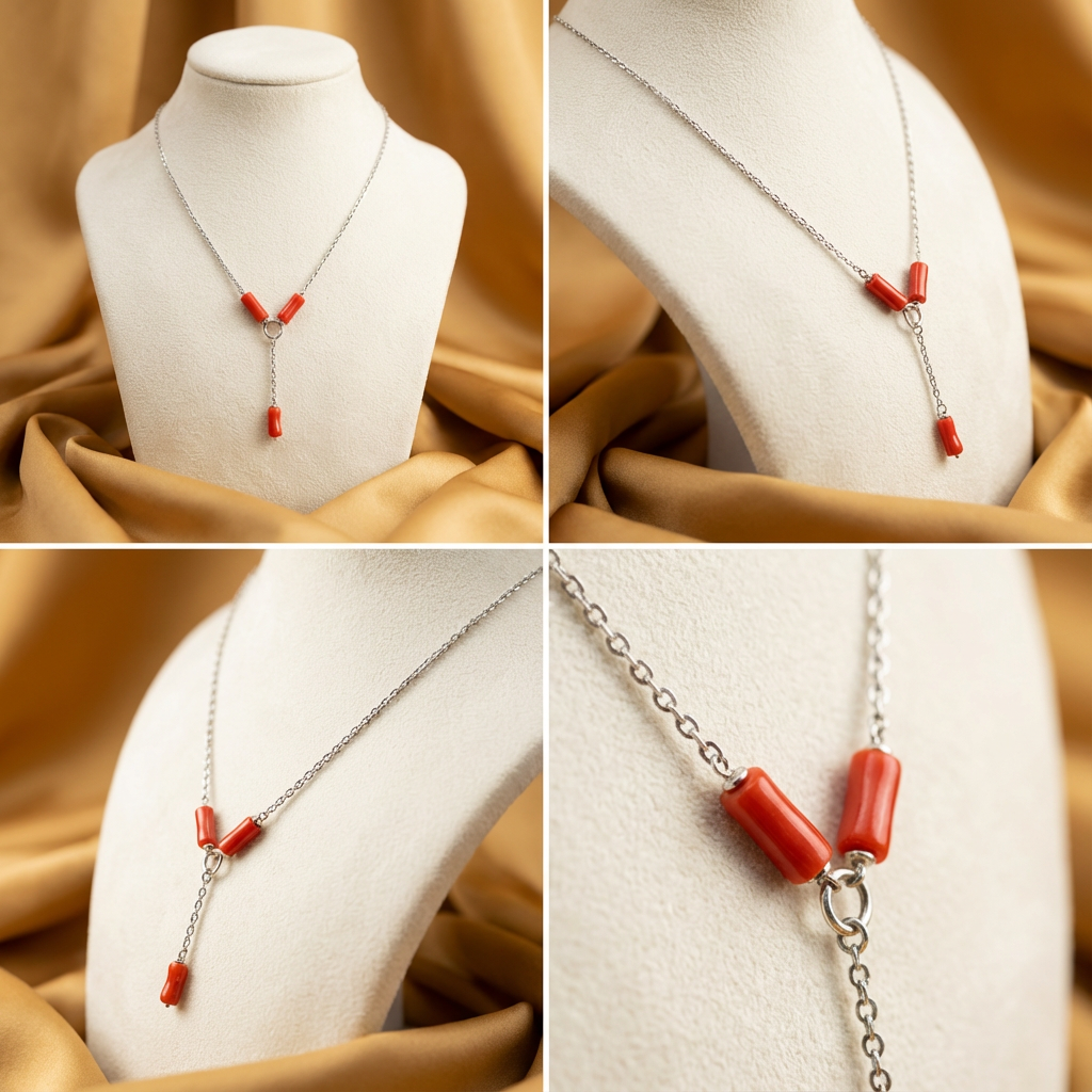 Collier GARNET en corail naturel et argent S925