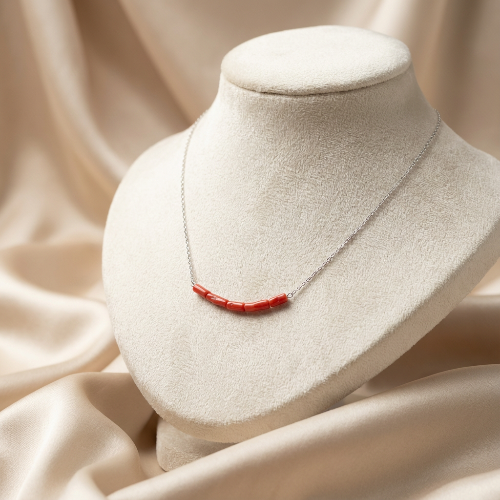 Collier RUBELITE en corail naturel et argent S925