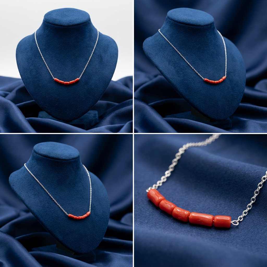 Collier RUBELITE en corail naturel et argent S925