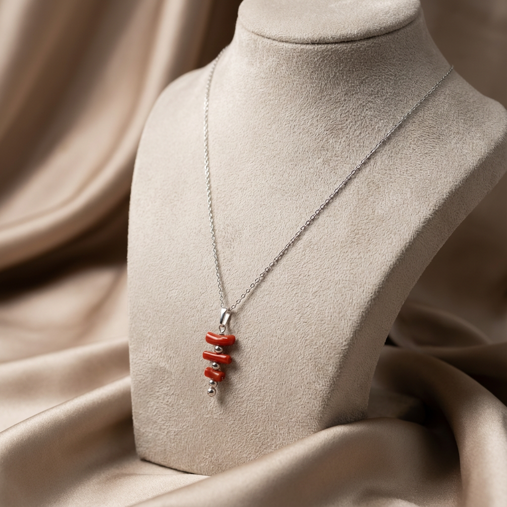 Collier VERMILION en corail naturel et argent S925