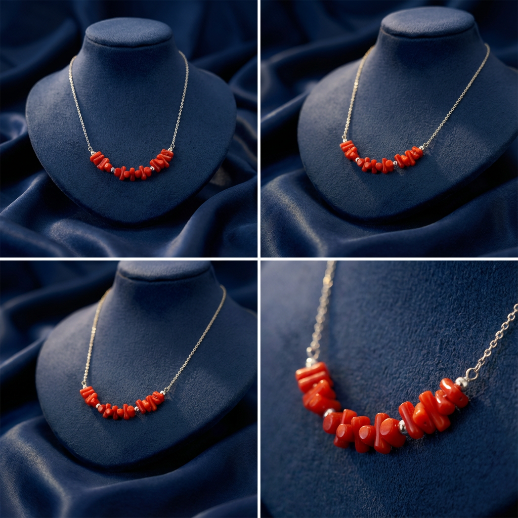 Collier CINNABAR en corail naturel et argent S925