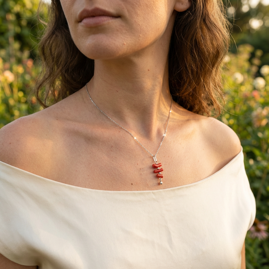 Collier VERMILION en corail naturel et argent S925