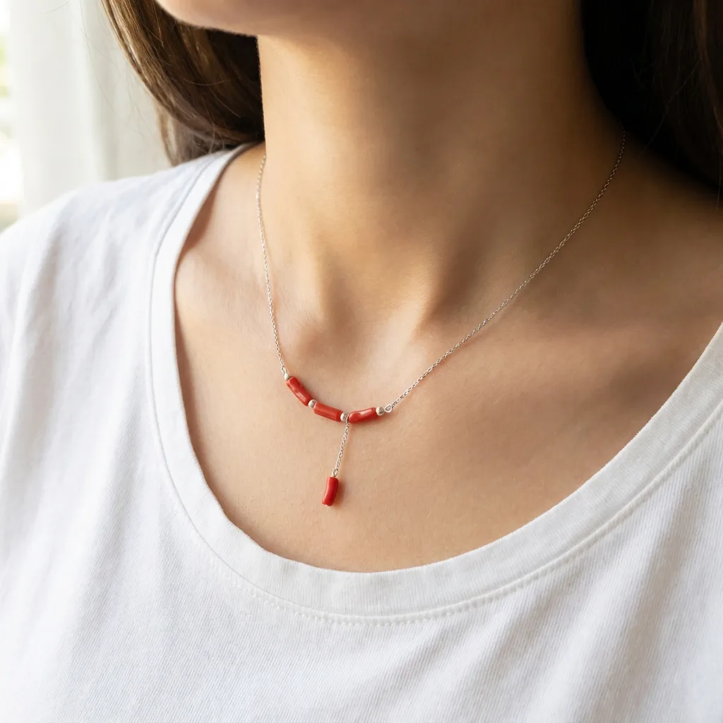 Collier Carmina pendentif corail rouge — bijou artisanal marocain AMAYAS