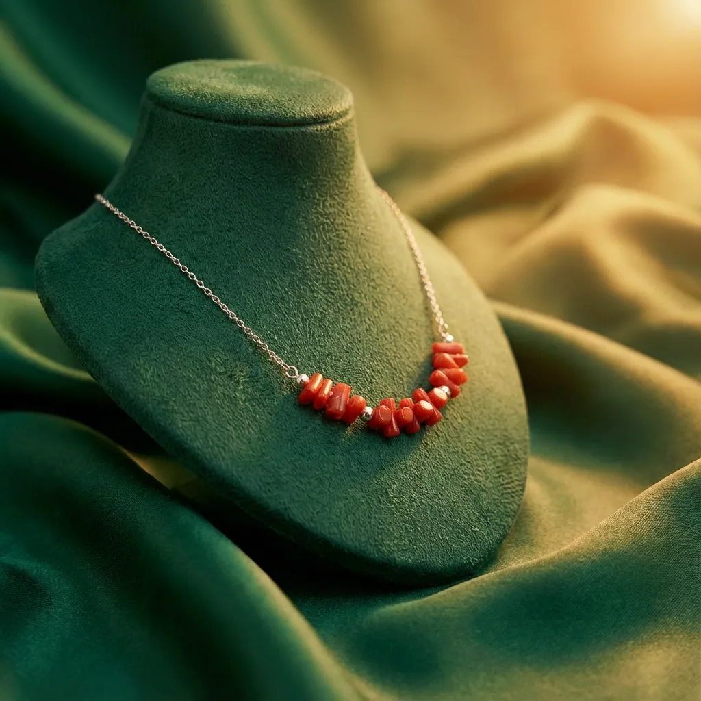 Collier Cinnabar rouge intense — vue lifestyle naturelle AMAYAS Maroc