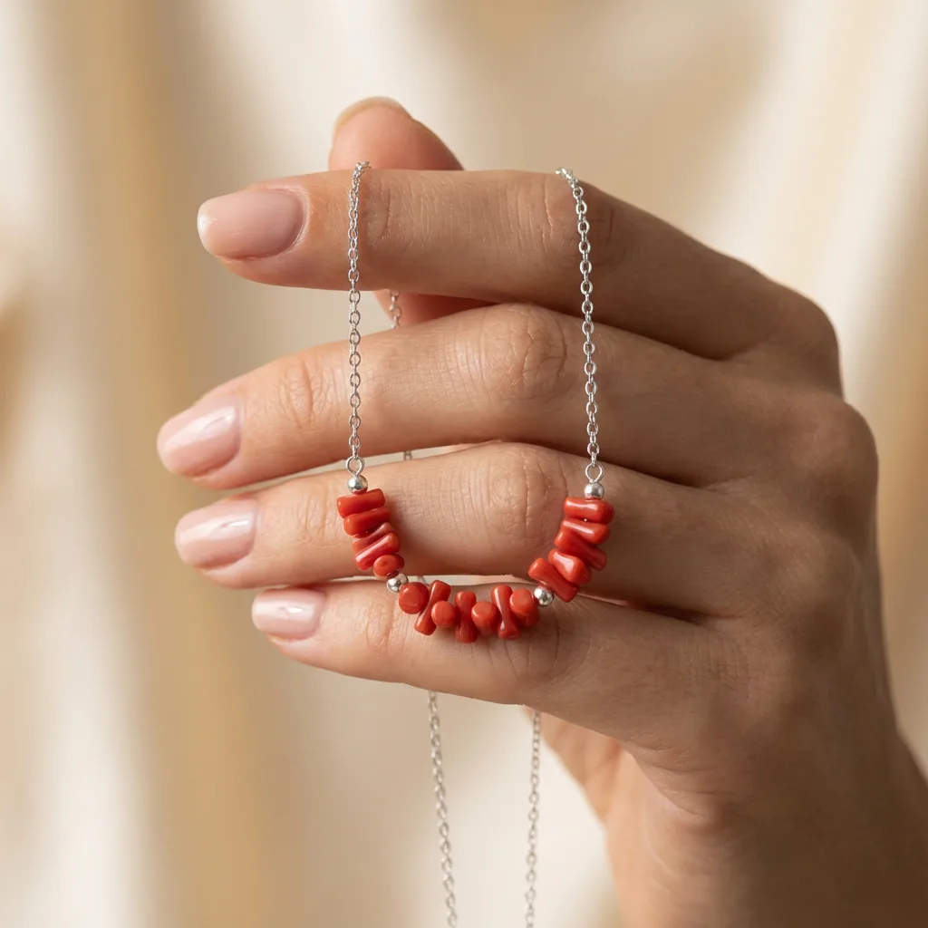 Collier Cinnabar bijou corail et argent 925 — photographie haut de gamme AMAYAS