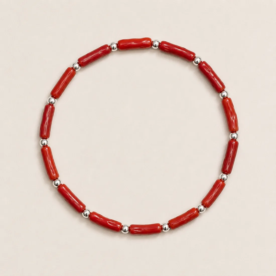 Bracelet Lucia AMAYAS — corail rouge naturel et perles en argent 925 alternées