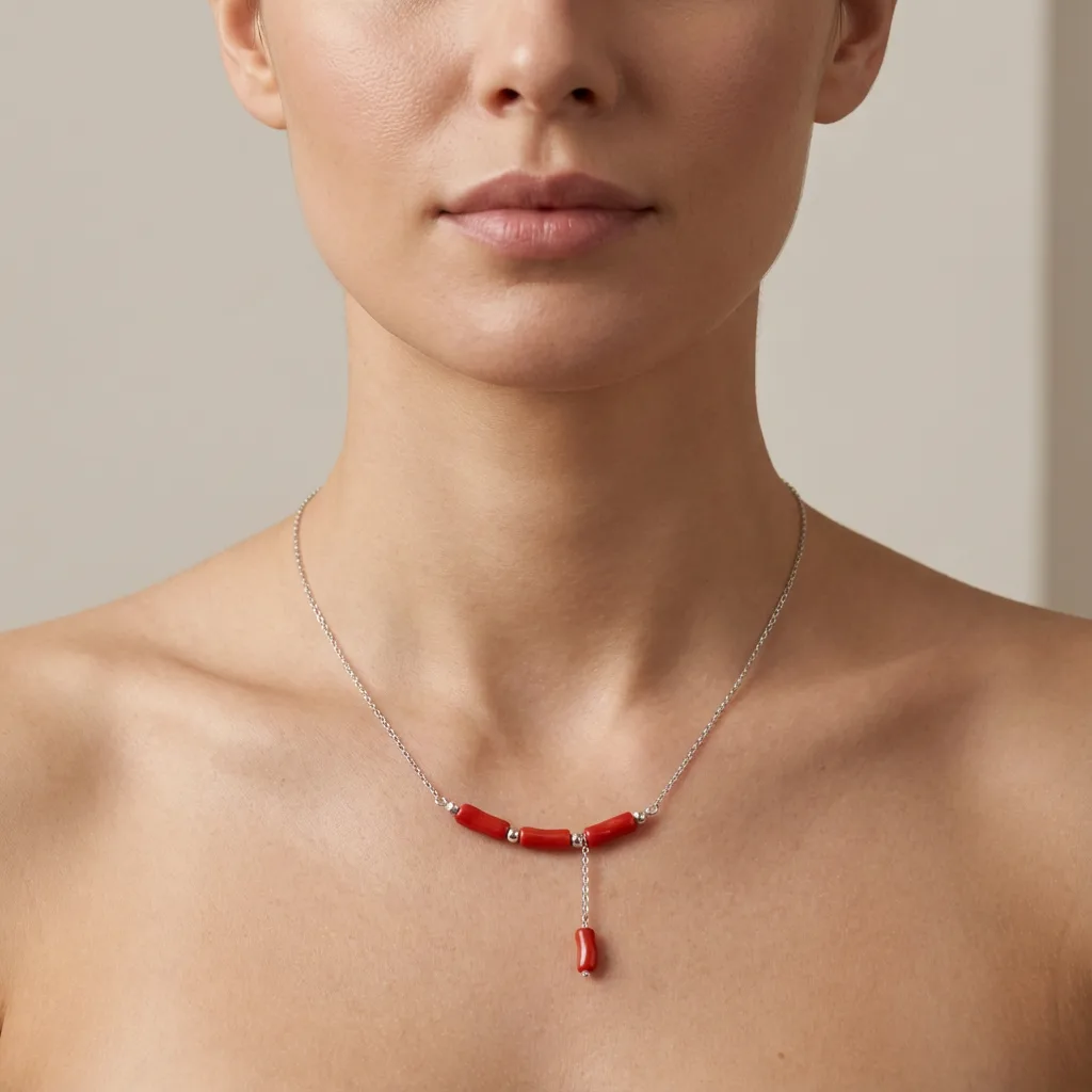 Collier Carmina création signature corail et argent — packshot AMAYAS