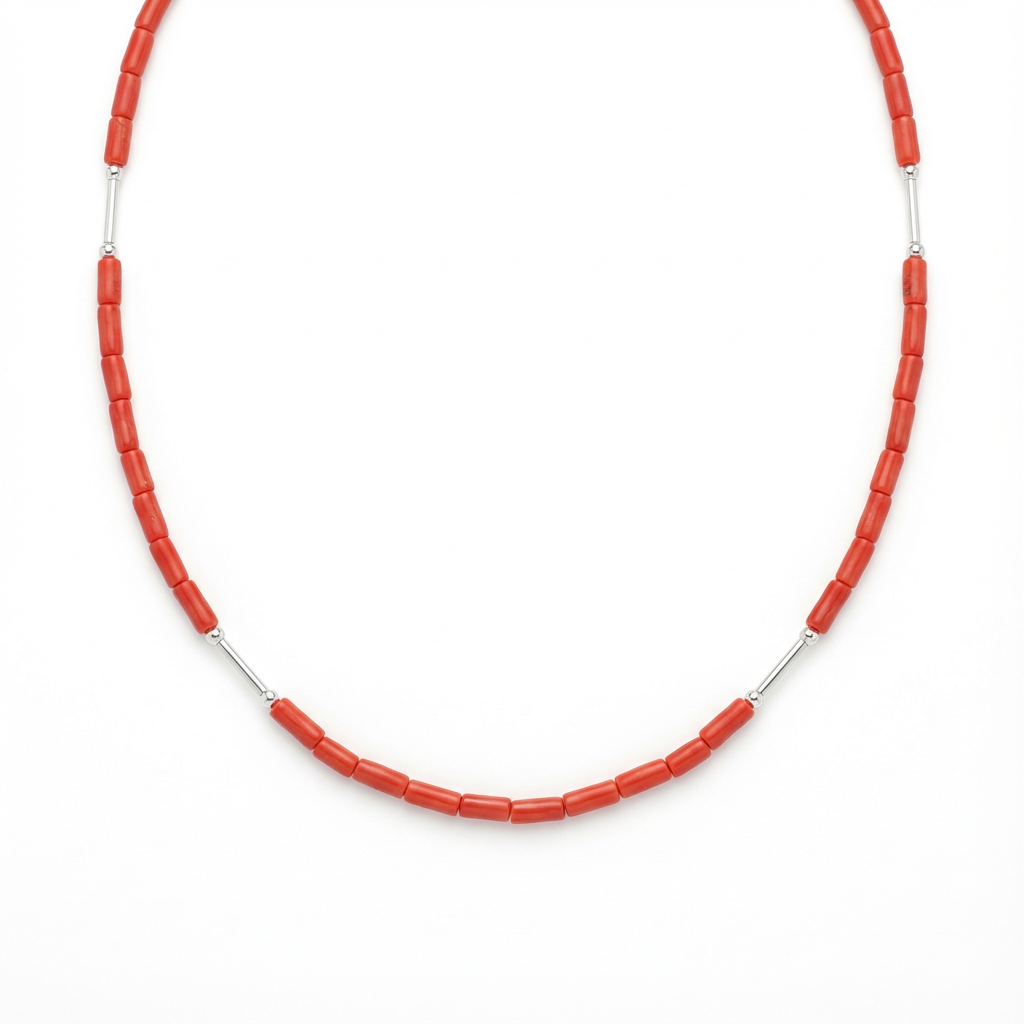 Collier Marea AMAYAS - collection prestige corail rouge naturel argent 925, fond blanc