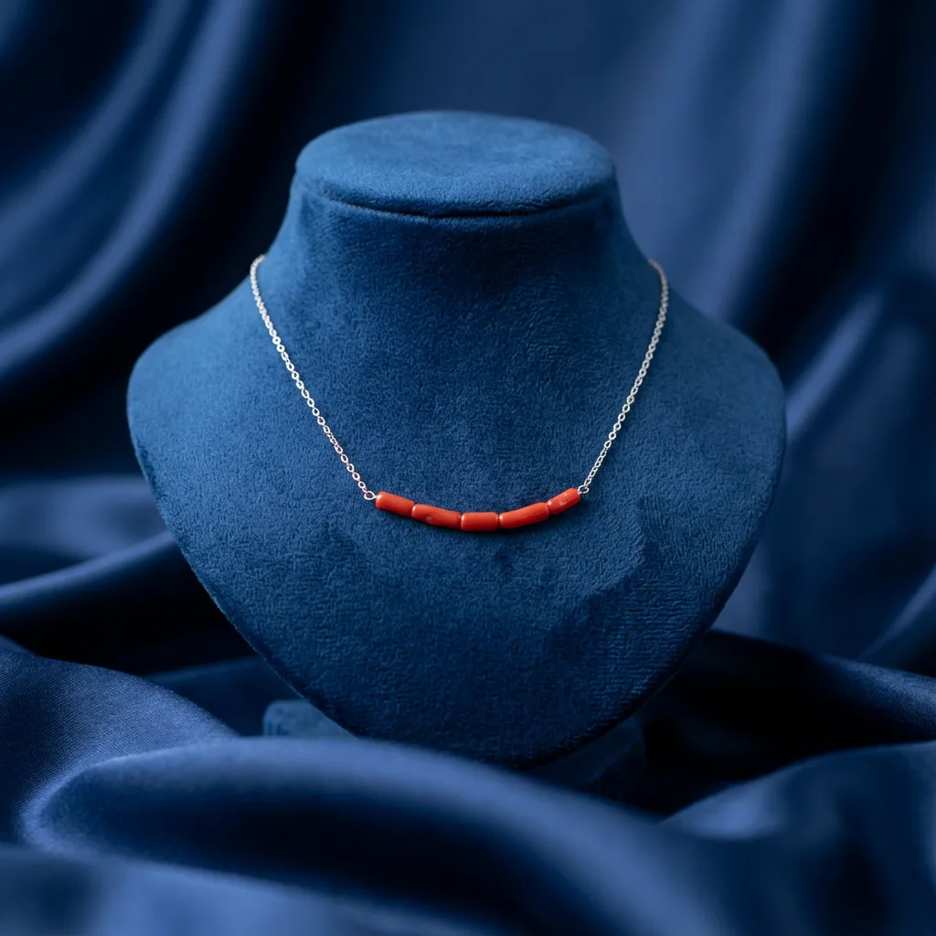 Collier Rubelite corail et argent — ambiance chaleureuse AMAYAS