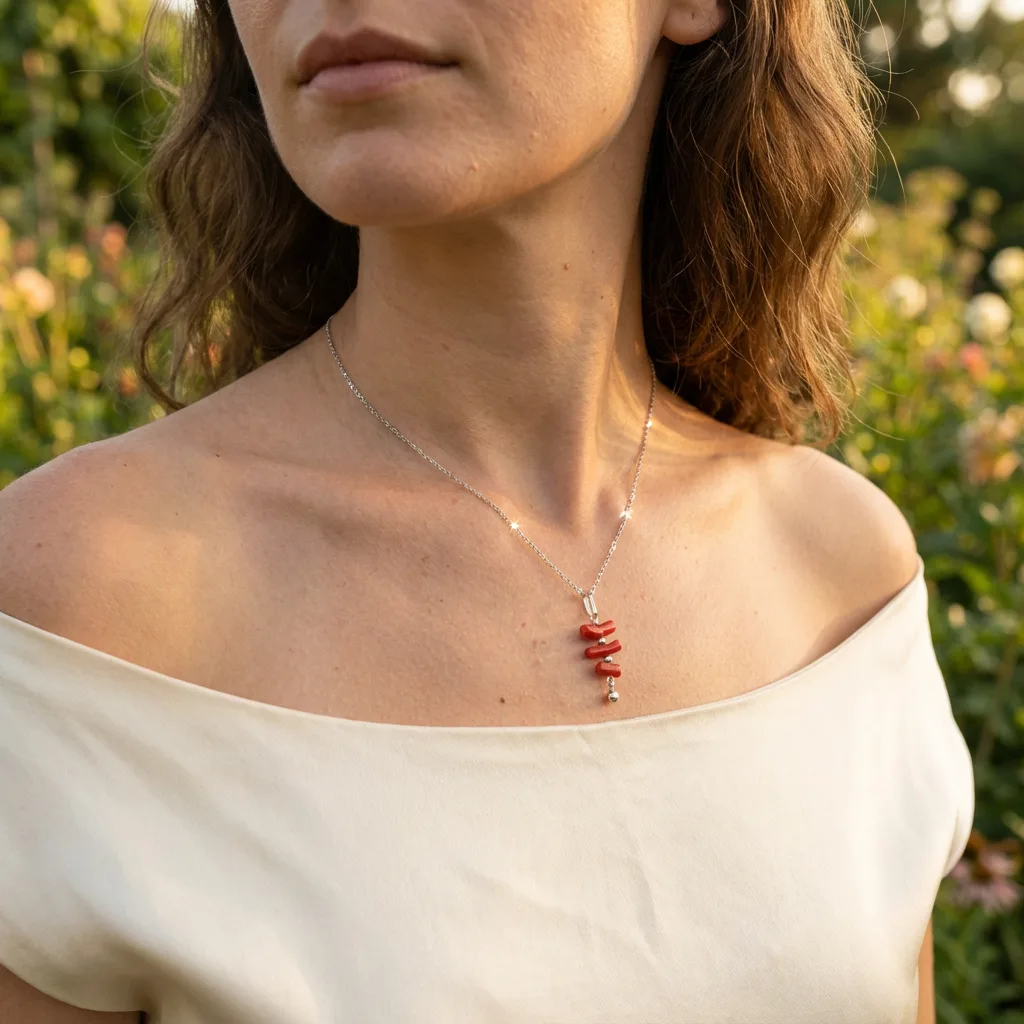 Collier Vermilion corail méditerranéen — vue élégante AMAYAS