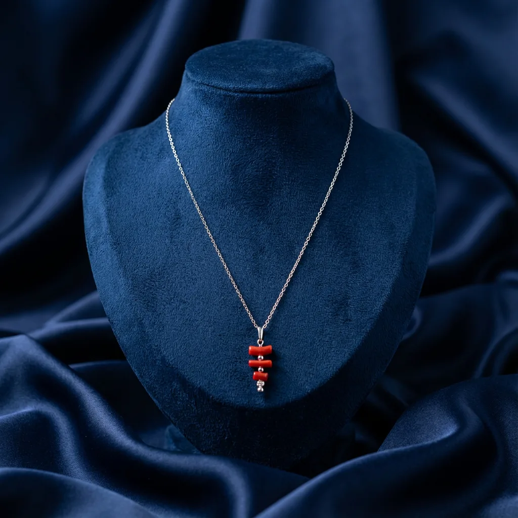 Collier Vermilion pendentif vertical corail — bijou artisanal AMAYAS